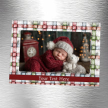 Rustic Christmas Gingham Magnetic Photo Frame