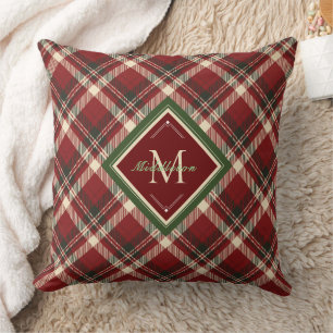 Rustic Christmas Green Red Plaid Personalised Cushion