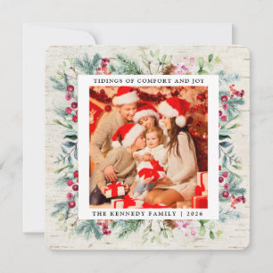 Rustic Christmas Greenery Berries Photo Holiday  Card