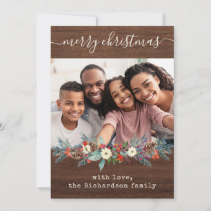 Rustic Christmas Greenery Photo and Script Holiday Card