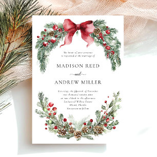Rustic Christmas Greenery Wedding  Invitation