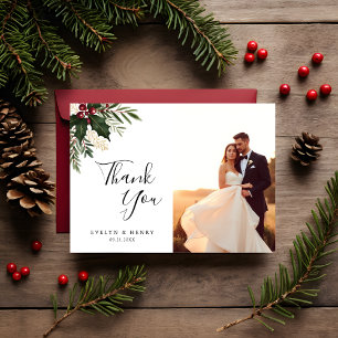 Rustic Christmas Greenery Wedding Thank You Card