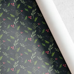 Rustic Christmas Greenery Wrapping Paper<br><div class="desc">Custom-designed Christmas wrapping paper featuring rustic Christmas greenery and red berry design on dark navy colour background.</div>