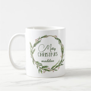 Rustic Christmas Greenery Wreath Personalised  Coffee Mug
