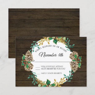 Rustic Christmas Greenery Wreath Watercolor RSVP Invitation