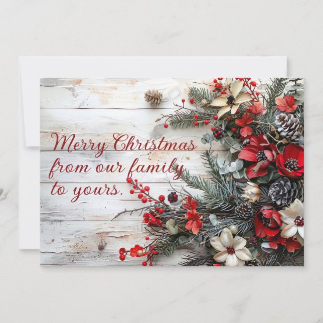 Rustic Christmas Greeting Card with Flowers (Front)