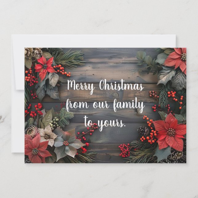 Rustic Christmas Greeting Card with Poinsettia (Front)