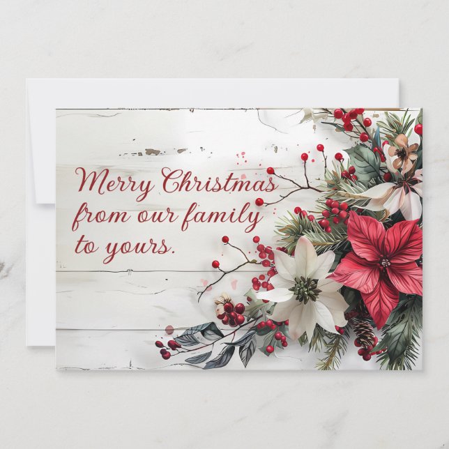 Rustic Christmas Greeting Card with Poinsettia (Front)