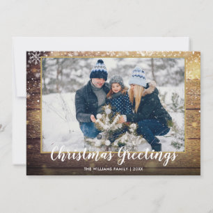 Rustic Christmas Greetings Photo Country Wood Holiday Card