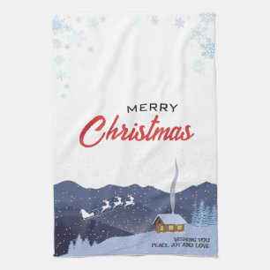 Rustic Christmas   Happy new year   Santa gift Tea Towel