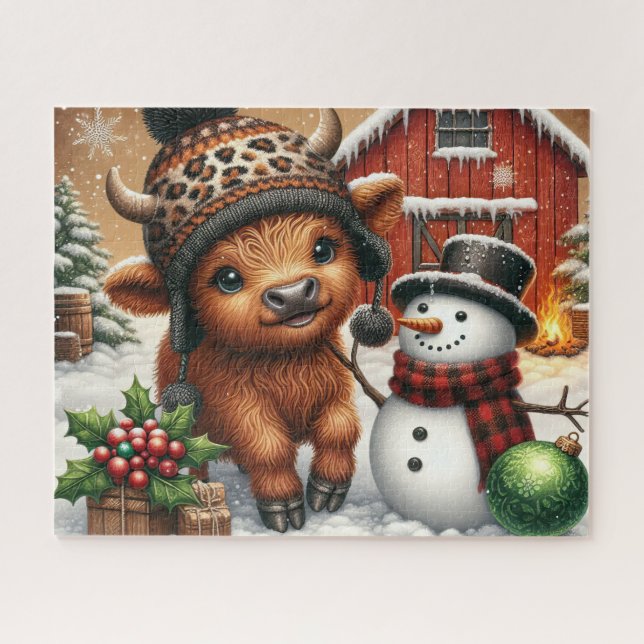 Rustic Christmas Highland Cow Jigsaw Puzzle (Horizontal)