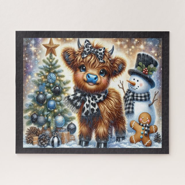 Rustic Christmas Highland Cow Jigsaw Puzzle (Horizontal)
