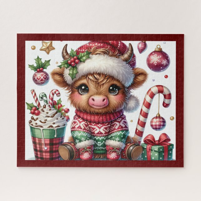 Rustic Christmas Highland Cow Jigsaw Puzzle (Horizontal)