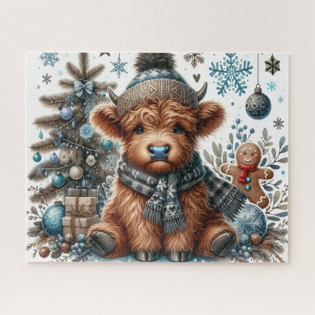 Rustic Christmas Highland Cow Jigsaw Puzzle (Horizontal)