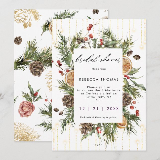 rustic christmas holiday bridal shower invitation (Front/Back)