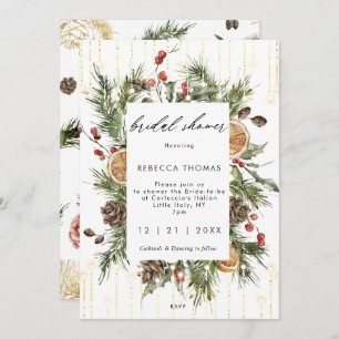 rustic christmas holiday bridal shower invitation