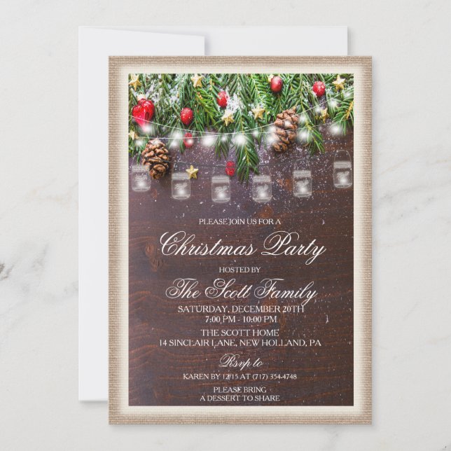 Rustic Christmas Holiday Invitation (Front)