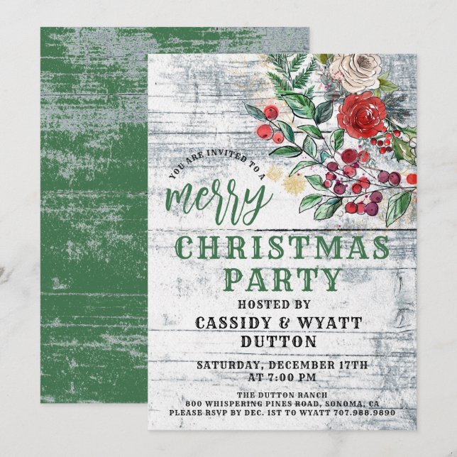 Rustic Christmas Holiday Party Invitation (Front/Back)
