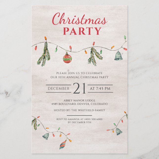 Rustic Christmas Holiday Party Invitation Stationery (Front)