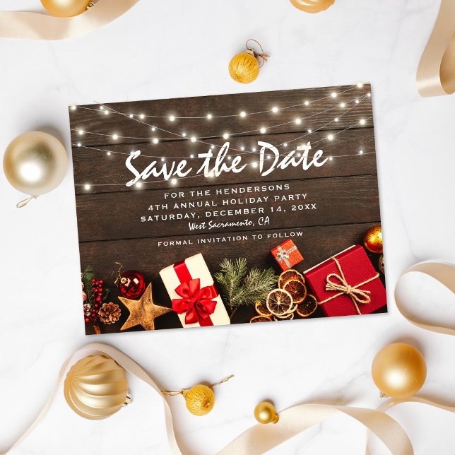 Rustic Christmas Holiday Party Save the Date Announcement Postcard (Creator Uploaded)