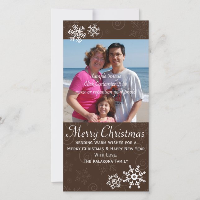 Rustic Christmas Holiday Snowflake Photo Card 4x8 (Front)