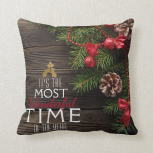 Rustic Christmas Holiday The Most Wonderful Time Cushion
