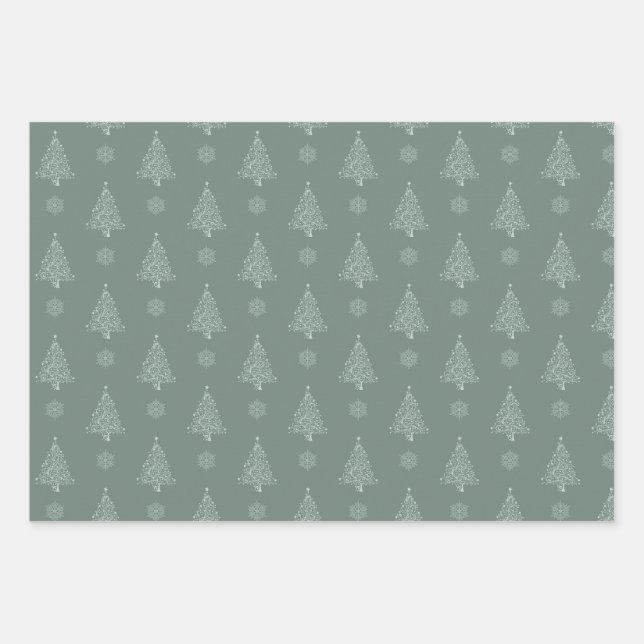 Rustic Christmas holiday tree green neutral Wrapping Paper Sheet (Front)