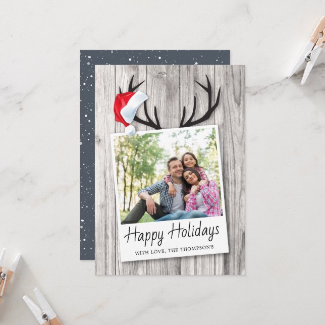 Rustic Christmas Holiday Wood Santa Hat Photo (Front/Back In Situ)