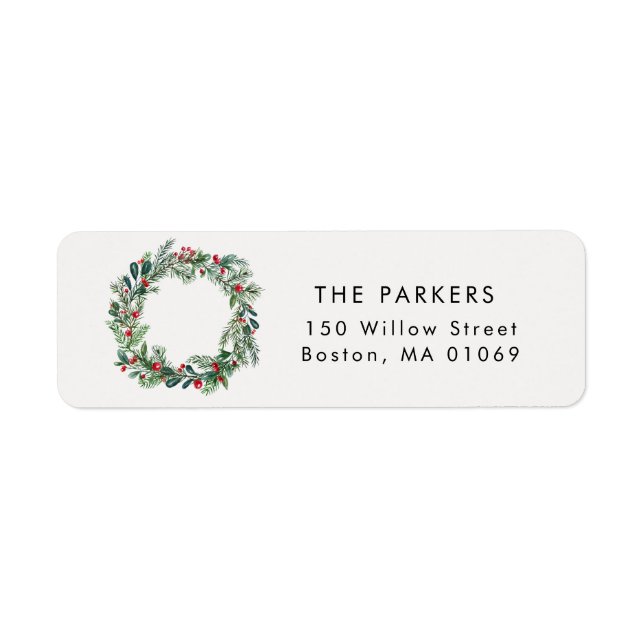Rustic Christmas Holly Berries Pine Wreath Address (Front)