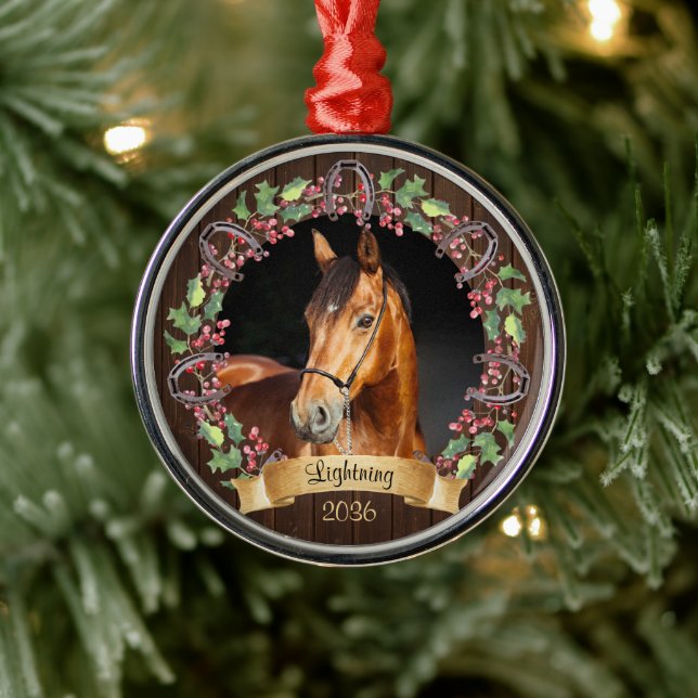 Rustic Christmas Horse Photo Personalised Metal Tree Decoration (Tree)
