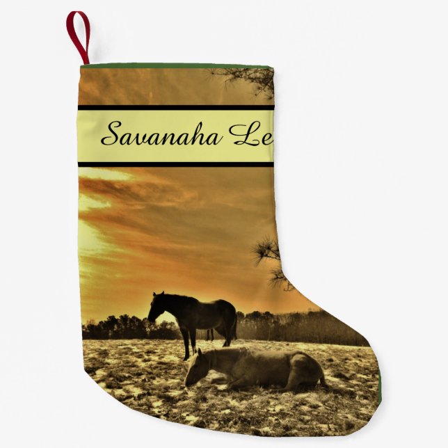 Rustic Christmas Horses in snow Personalised Small Christmas Stocking (Front)