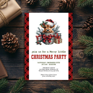 Rustic Christmas invitation with highland cow art