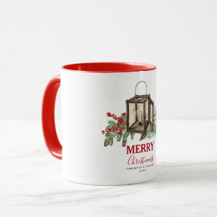 Rustic Christmas Lantern Pine Berries Mug