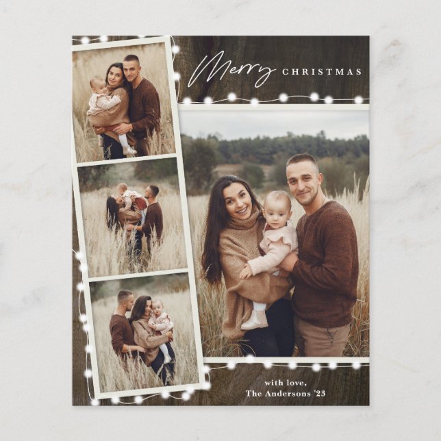 Rustic Christmas Lights 4 Photo Holiday Cards (Front)