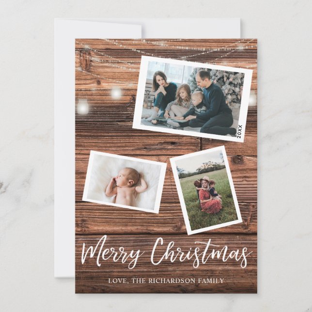 Rustic Christmas Lights Multi Photo Invitation (Front)