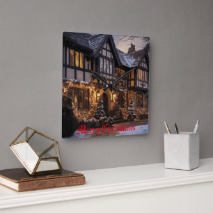 Rustic Christmas Magic Square Wall Clock
