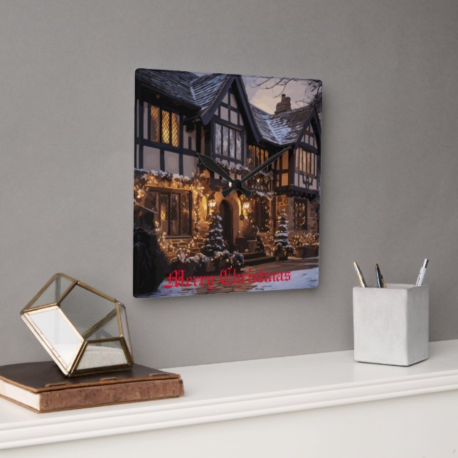 Rustic Christmas Magic Square Wall Clock (Office)
