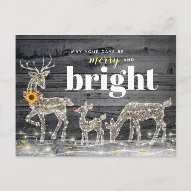 Rustic Christmas Merry and Bright Holiday Reindeer Postcard (Front)