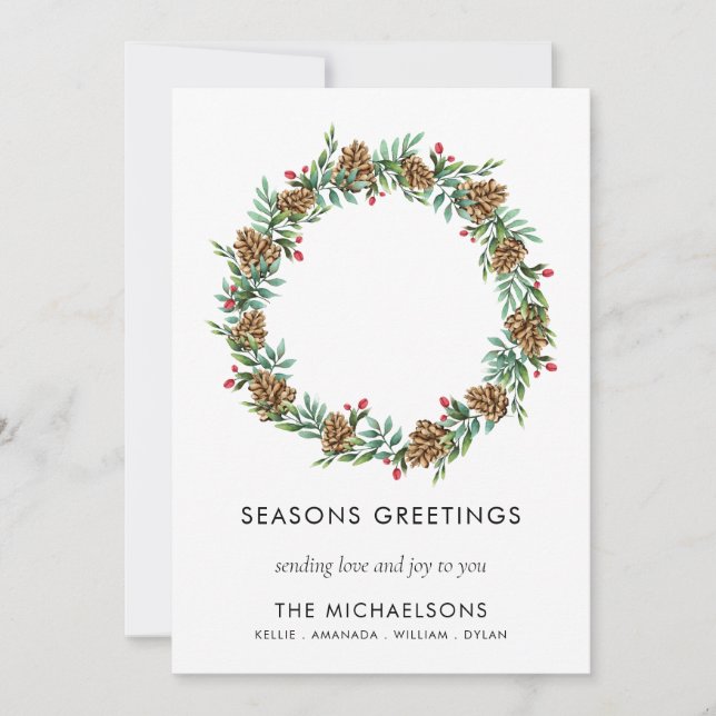 Rustic Christmas Modern Seasons Greetings Name Holiday Card (Front)