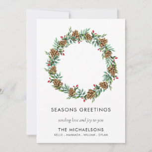 Rustic Christmas Modern Seasons Greetings Name Holiday Card