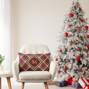 Rustic Christmas Monogram Red Green Plaid   Lumbar Cushion