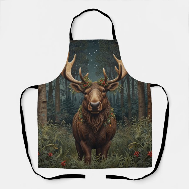 Rustic Christmas moose deer boho woodland forest  Apron (Front)