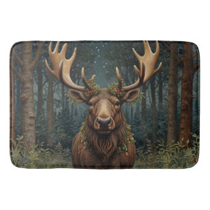 Rustic Christmas moose deer boho woodland forest  Bath Mat