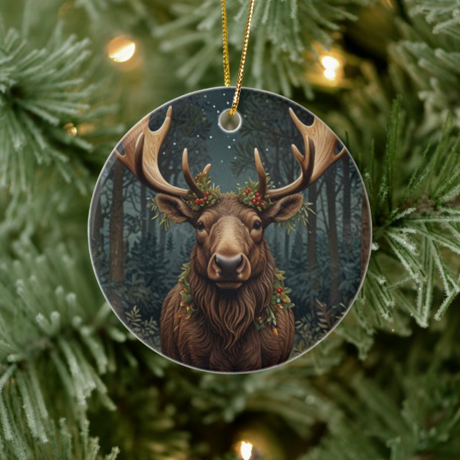 Rustic Christmas moose deer boho woodland forest  Ceramic Tree Decoration (Tree)