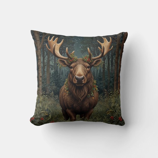 Rustic Christmas moose deer boho woodland forest  Cushion (Front)