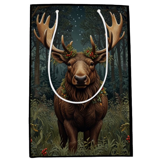 Rustic Christmas moose deer boho woodland forest  Medium Gift Bag (Front)