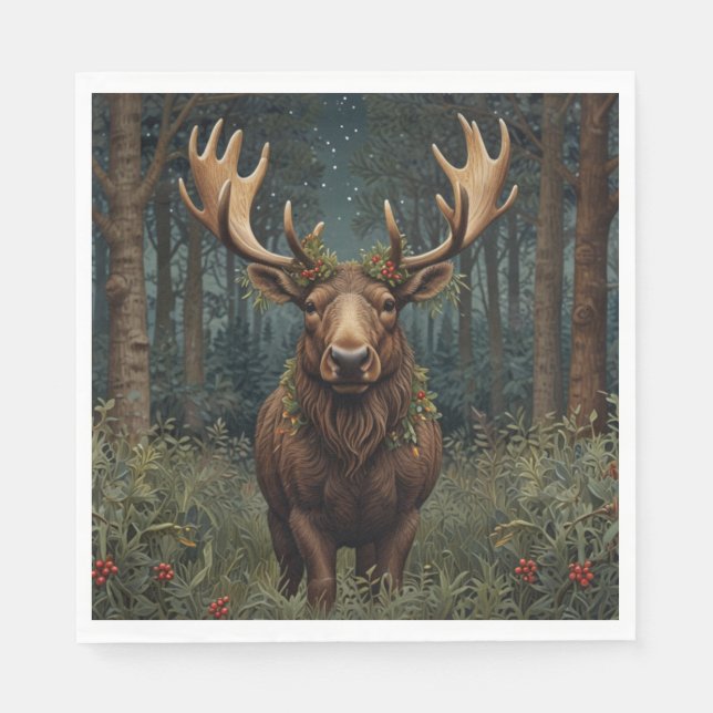 Rustic Christmas moose deer boho woodland forest  Napkin (Front)