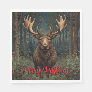 Rustic Christmas moose deer boho woodland forest  Napkin