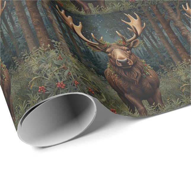 Rustic Christmas moose deer boho woodland forest  Wrapping Paper (Roll Corner)