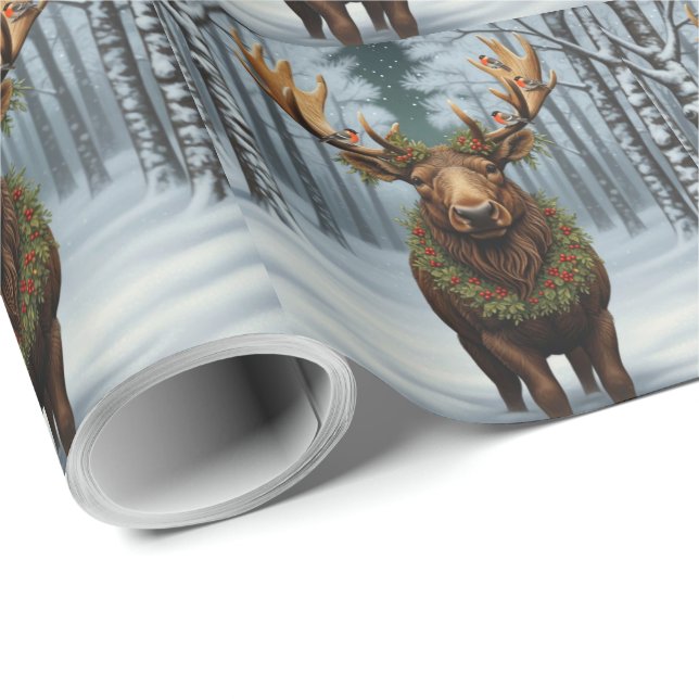 Rustic Christmas moose winter woodland forest  Wrapping Paper (Roll Corner)